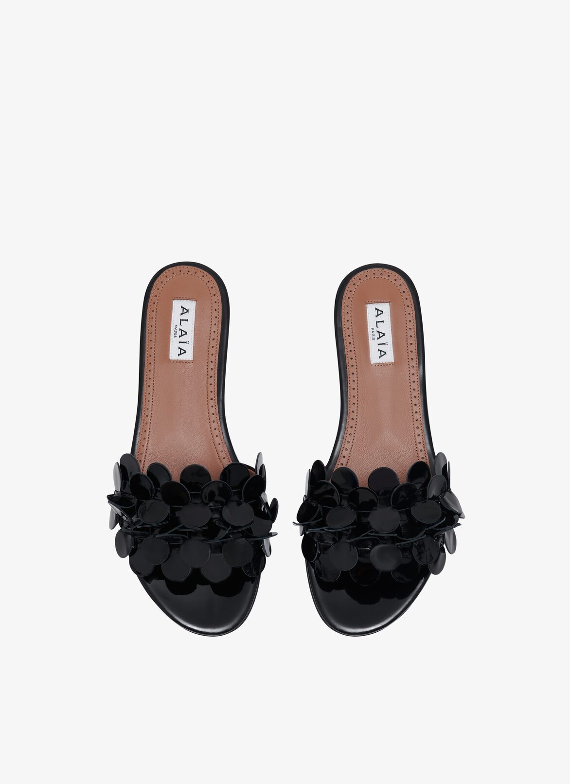 Confettis mules in patent calfskin ALAÏA BLACK CONFETTIS MULES IN PATENT CALFSKIN